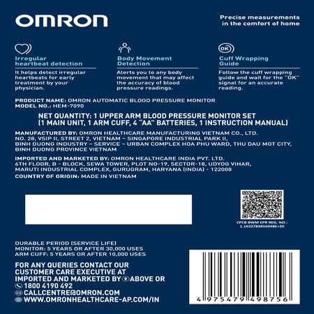 Omron Hem-7090 Automatic Blood Pressure Monitor 1 Nos