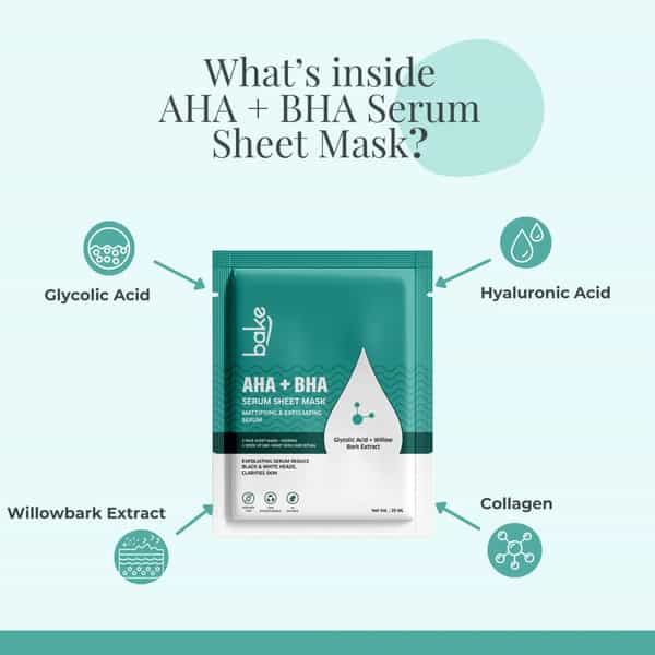 Bake Aha + Bha Serum Sheet Mask For Clear | Glowing Skin & Dark Spots (20G)