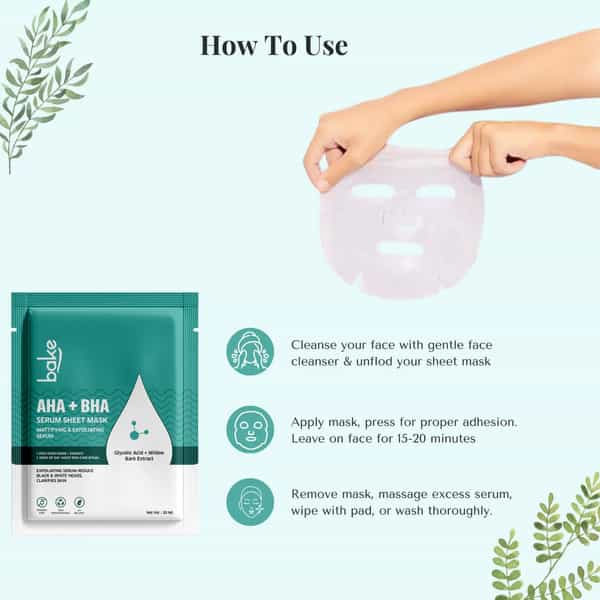 Bake Aha + Bha Serum Sheet Mask For Clear | Glowing Skin & Dark Spots (20G)