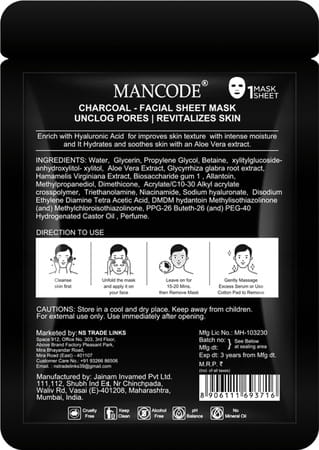 Mancode Charcoal Facial Sheet Mask 25ml