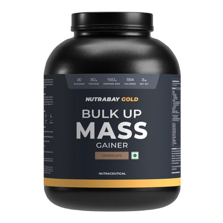 Nutrabay Gold Bulk Up Mass Gainer | Carbs To Protein Blend (3:1) | 30g Protein - 3kg | Chocolate