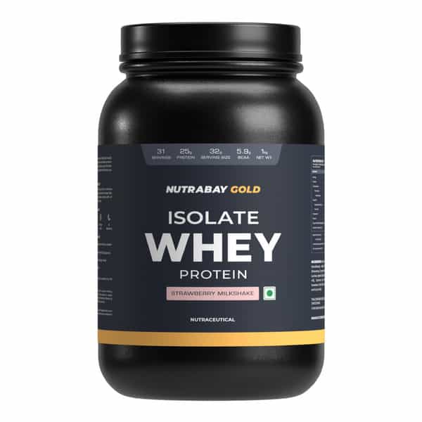 Nutrabay Gold 100% Whey Protein Isolate Strawberry Milkshake - 1Kg