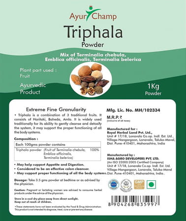 Ayur Champ - Pack Of 4 -Triphala Powder (Amla Harad Baheda) Powder - 1 Kg