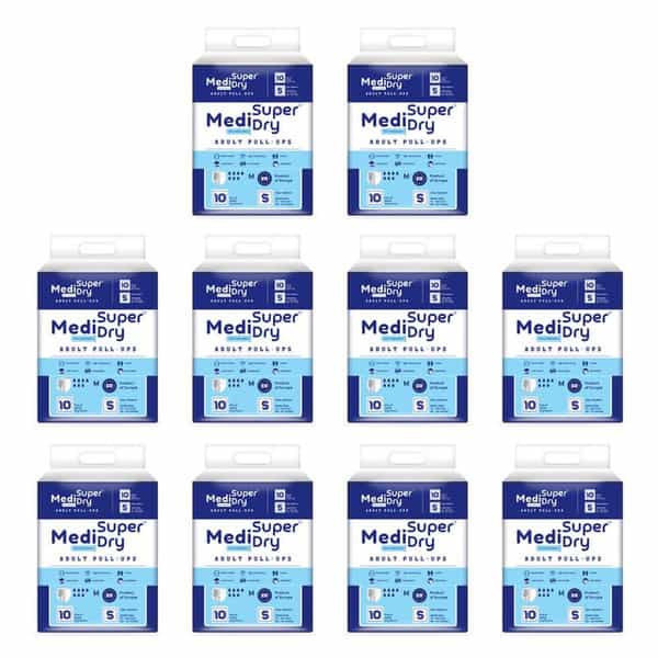 Medisuperdry Adult Diaper Pants Small | Pull-Ups | Elastic Waist Size 60-90 Cm 10 Piece | Pack Of 10