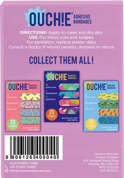 Ouchie Non-Toxic Printed Bandages - Lavendar - 20 Bandages