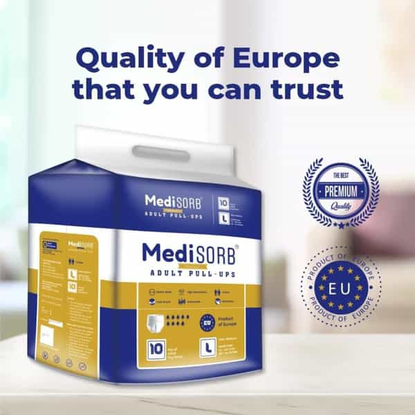 Medisorb Adult Diaper Pants Large | Pull-Ups | Elastic Waist Size 101-152 Cm 10 Piece | Pack Of 10