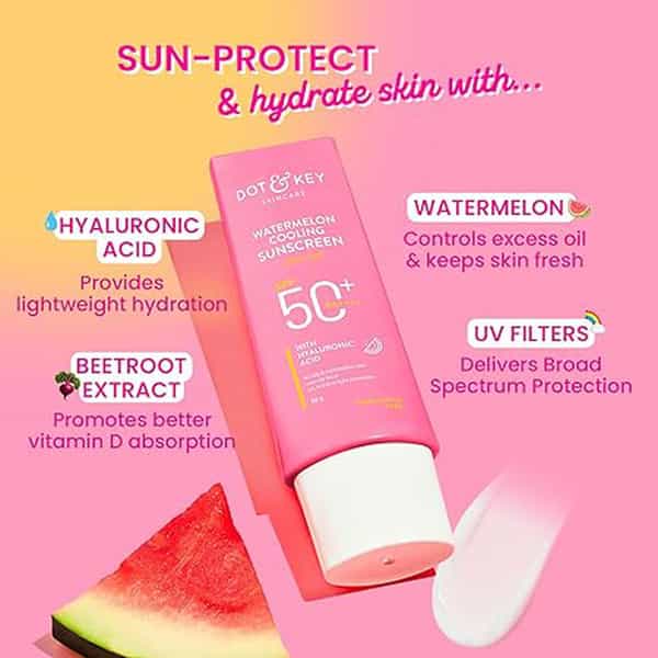 Dot & Key Watermelon Cooling Sunscreen Spf 50+ Pa++++ | With Hyaluronic Acid | All Skin Types | 80G