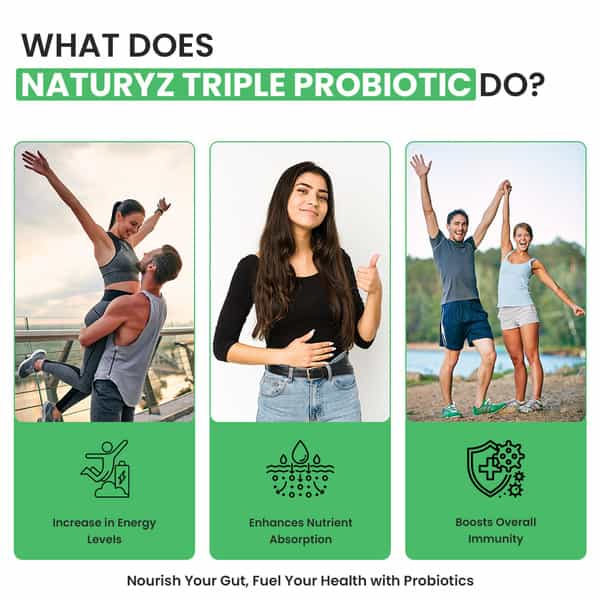 Naturyz Triple Strength Probiotic 50 Bn Cfu & 600Mg Prebiotics For Gut Health - 60 Tablets