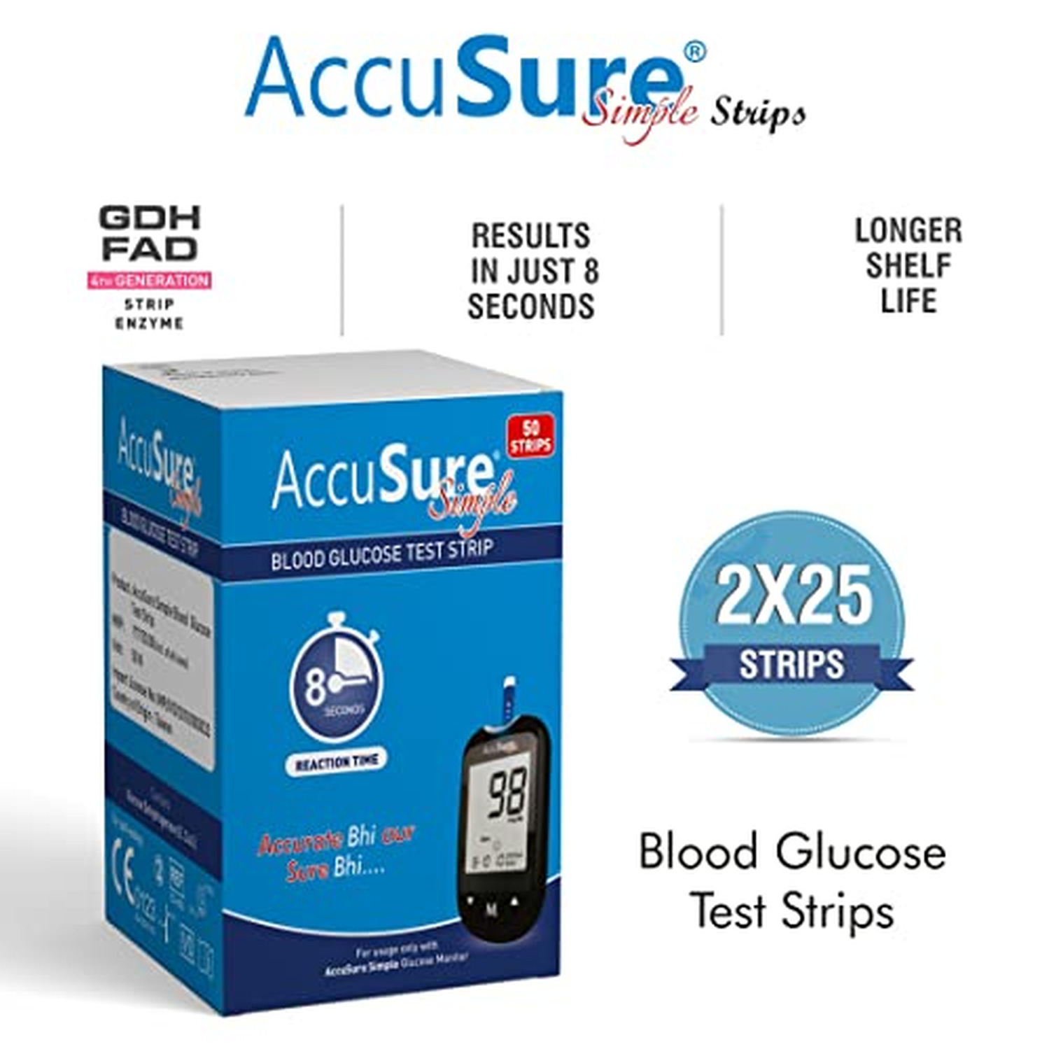 Buy ACCUSURE SIMPLE BLOOD GLUCOSE TEST STRIP 50 STRIPS WITH 50 KALOR