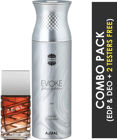 Ajmal Zeal Eau De Parfum 100ml Perfume For Men And Evoke Silver Edition Him Deodorant 200ml For Men