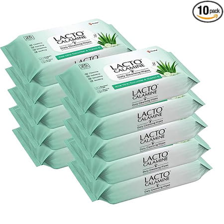 Lacto Calamine Daily Cleansing Wipes (Pack Of 60 X 25 Wipes) | White