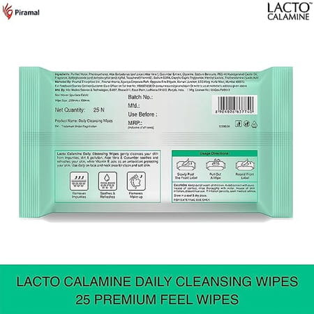 Lacto Calamine Daily Cleansing Wipes (Pack Of 60 X 25 Wipes) | White