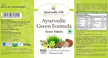 Al-Ayurvedic Life Green Formula Green Food Combination For Healthy Living - 900 Tablets Pack Of 5