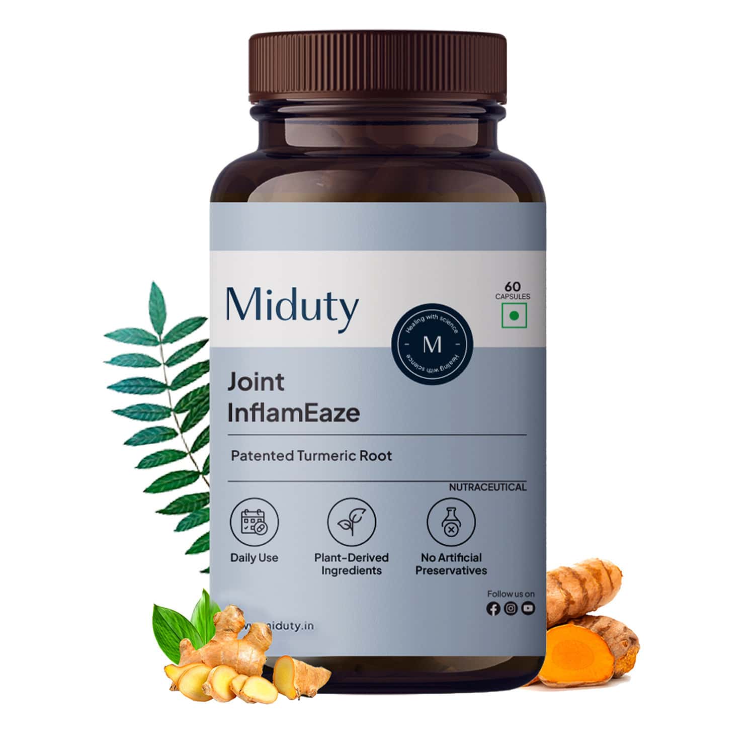 Miduty Joint Inflameaze Curcumin & Boswellin & Ginger Inflammation & Mobility Support 60 Capsules
