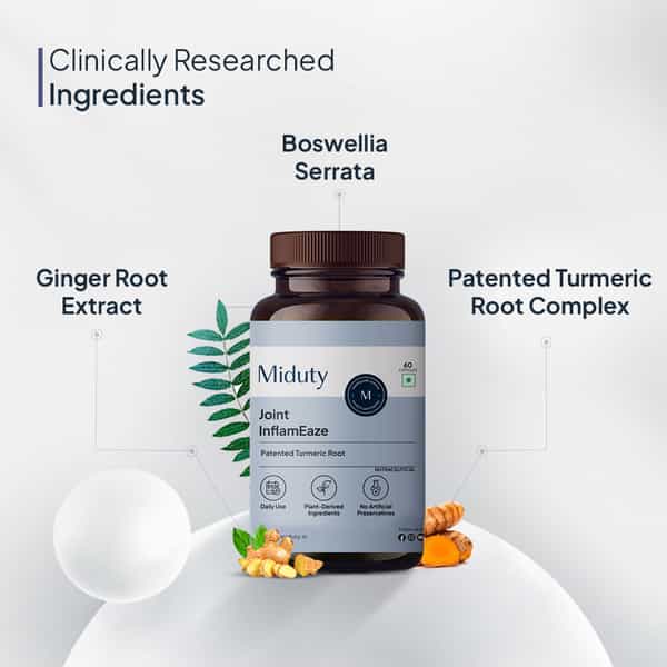 Miduty Joint Inflameaze Curcumin & Boswellin & Ginger Inflammation & Mobility Support - 60 Capsules