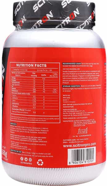Scitron Advanced Bcaa 100% Vegan (Pre-Workout, 7G Bcaas, 2.5G Glutamine, 30 Servings) - 360 G (Cola)