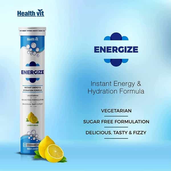 Healthvit Energize Electrolytes Energy Drink And Instant Hydration Sports Drink - Lemon Flavour