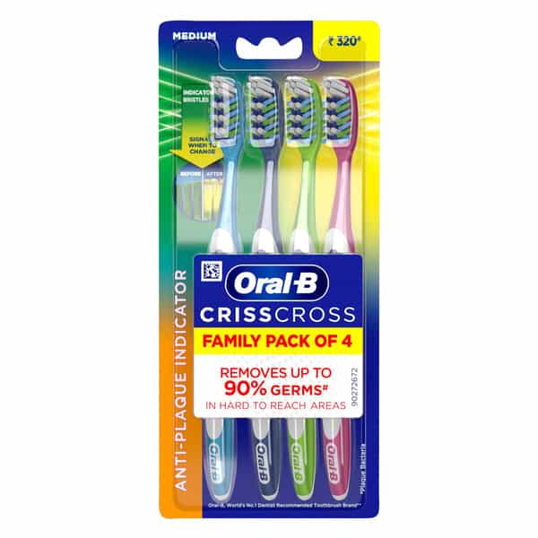 Oral-B Criss Cross - Family Pack Of 4 Toothbrushes Medium | For Adults | Manual | Multicolor
