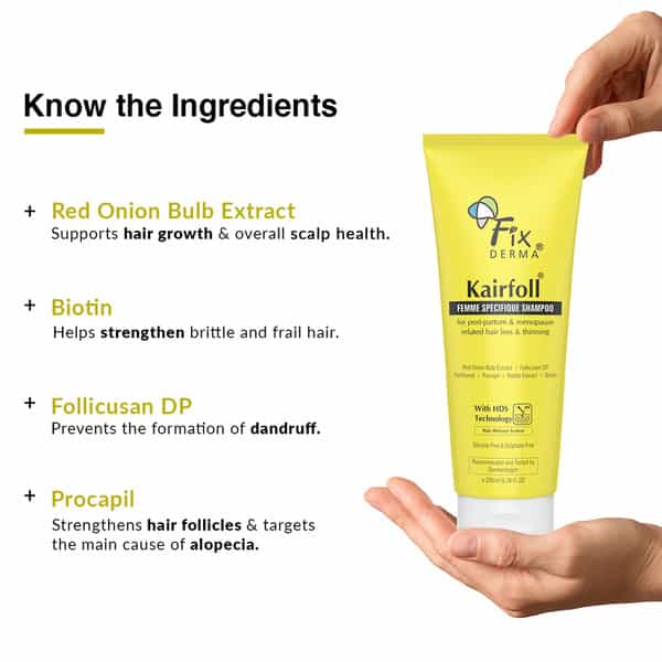 Fixderma Kairfoll Femme Specifique Shampoo For Post-Partum & Menopause | Red Onion Shampoo - 200 Ml