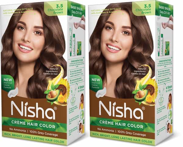 Nisha Creme Hair Color 3.5 Chocolate Brown 120Gm Pack Of 2 | Ammonia Free Permanent Hair Colour