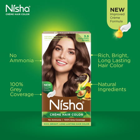 Nisha Creme Hair Color 3.5 Chocolate Brown 120gm Pack Of 2 | Ammonia Free Permanent Hair Colour