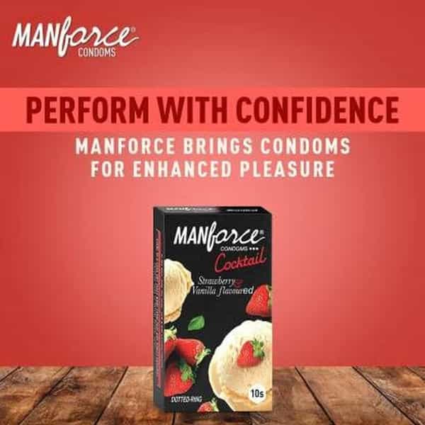 Manforce Cocktail Strawberry+Vanilla & Extra Dotted Litchi Flavoured Condoms(Set Of 2 20 Pcs)