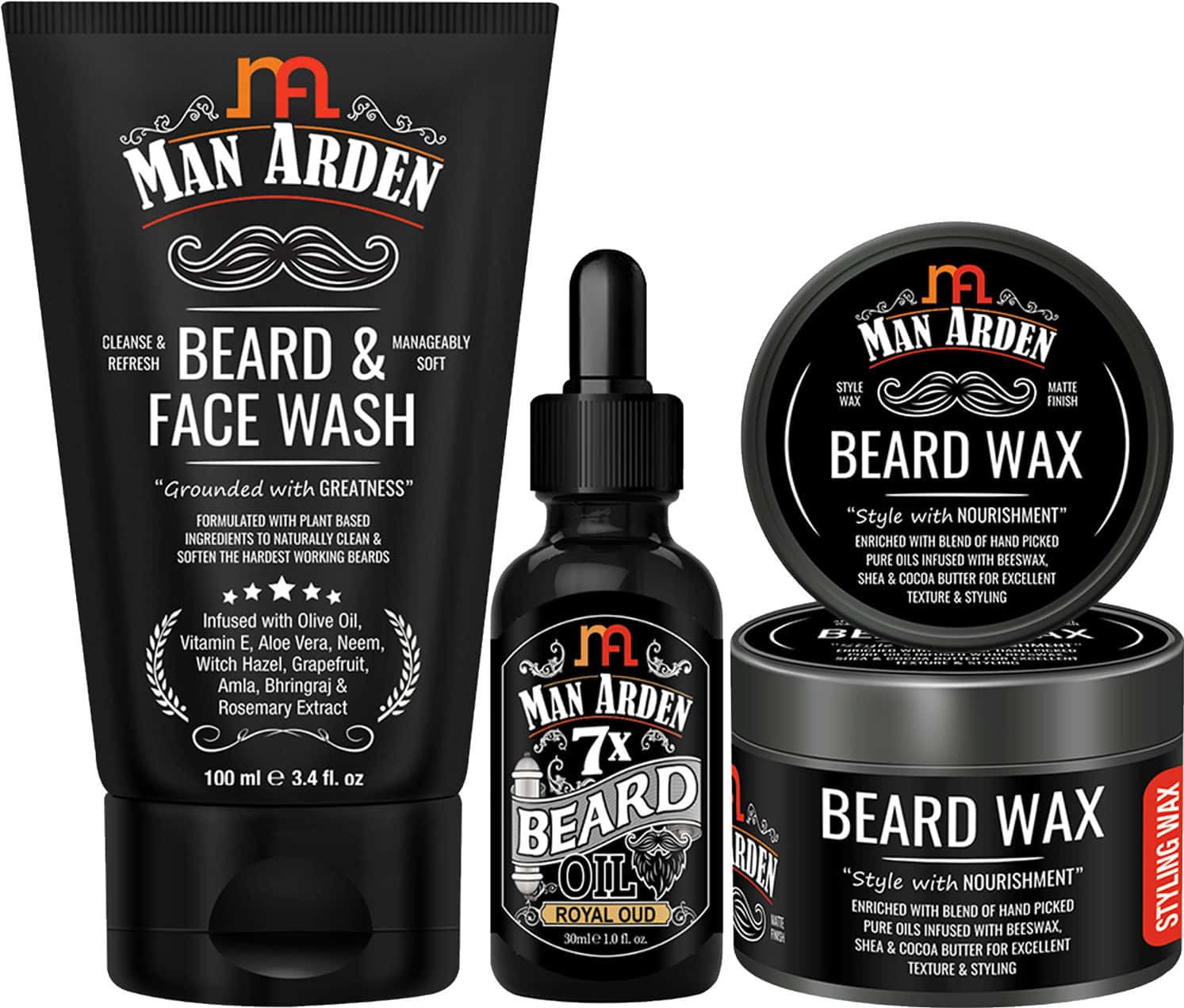 Man Arden Beard And Face Brightening Combo-Beard And Face Wash +7x Beard Oil Beard Wax