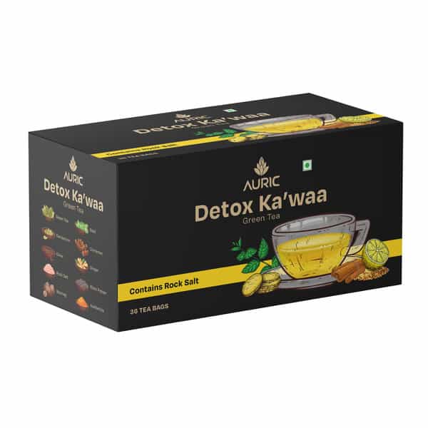 Auric Desi Kahwa Green Tea | 8 Real Ayurvedic Herbs & Rock Salt | 100% Natural Non-Gmo - 36 Tea Bags