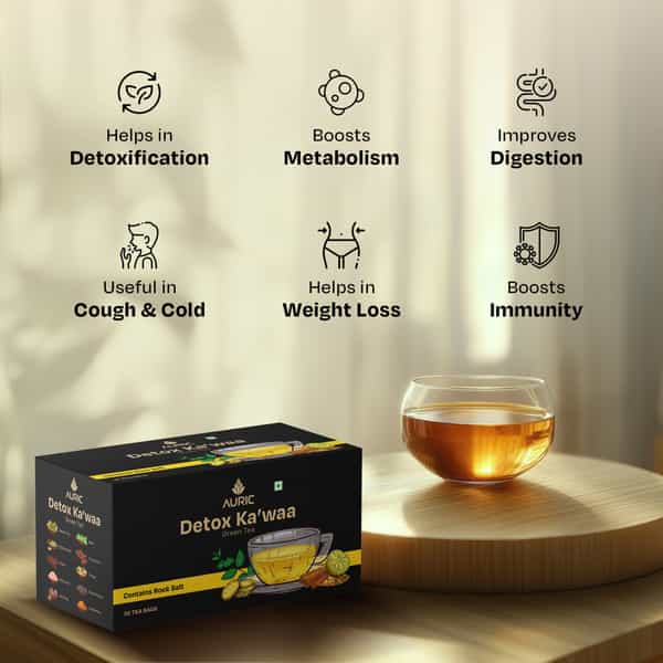 Auric Desi Kahwa Green Tea | 8 Real Ayurvedic Herbs & Rock Salt | 100% Natural Non-Gmo - 36 Tea Bags