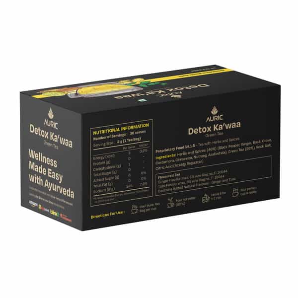 Auric Desi Kahwa Green Tea | 8 Real Ayurvedic Herbs & Rock Salt | 100% Natural Non-Gmo - 36 Tea Bags