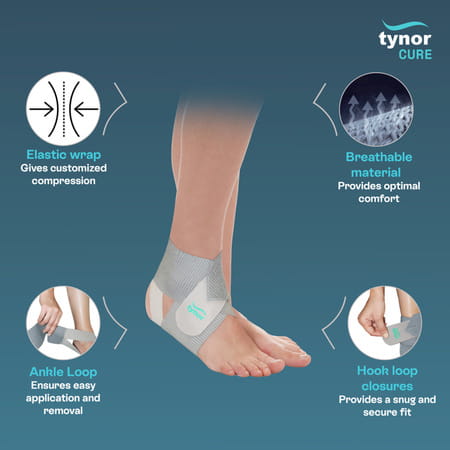 Tynor Ankle Wrap Sleek Elastic | Grey | Universal | 1 Unit