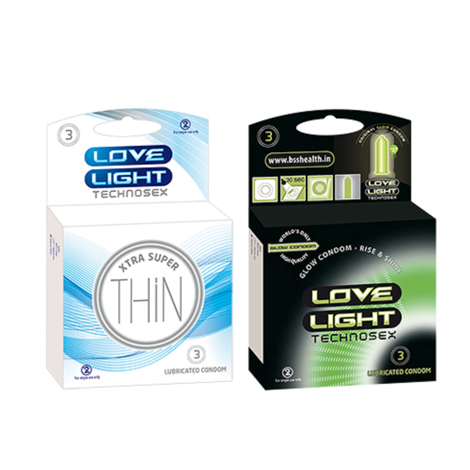 Love Light Condom Combo Xtra Super Thin & Love Light Technosex Glow Condoms Combo Pack 6 No'S