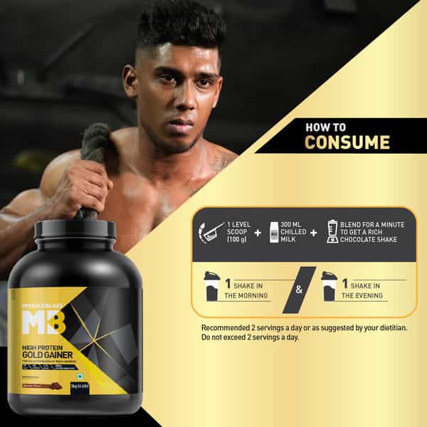 Muscleblaze High Protein Gold Gainer (Chocolate | 3Kg / 6.6Lbs | 30 Servings)