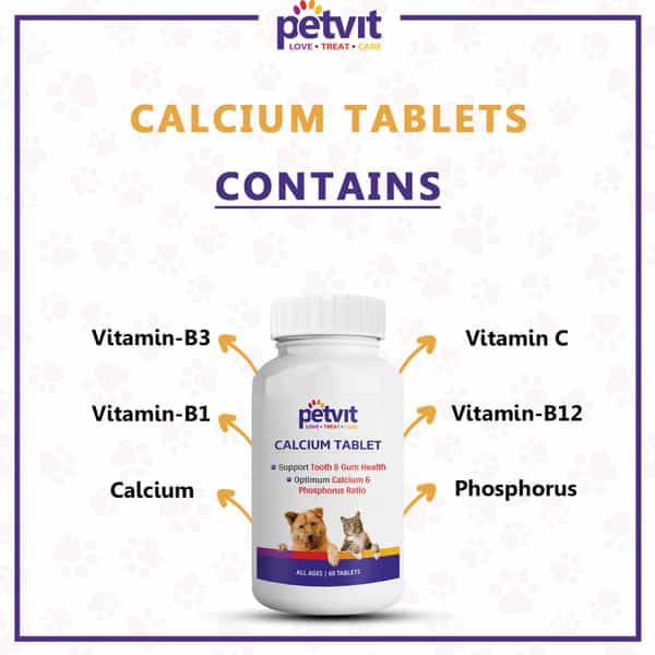 Petvit Calcium For Dog And Cat For Stronger Bones Teeth-Growth In Pet For All Age Group 60Tablets