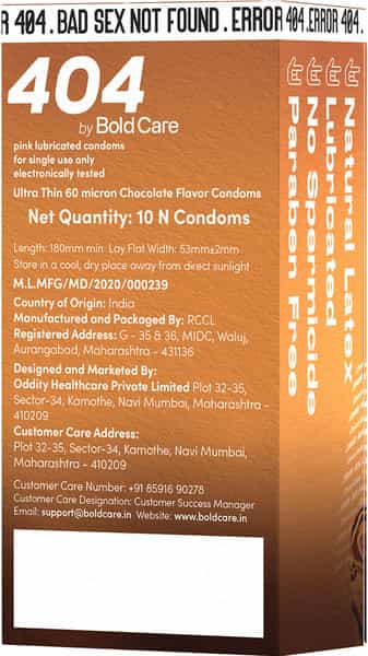 404 By Bold Care Ultra Thin Chocolate Flavor Condoms 60 Microns Disposable Pouches 20S