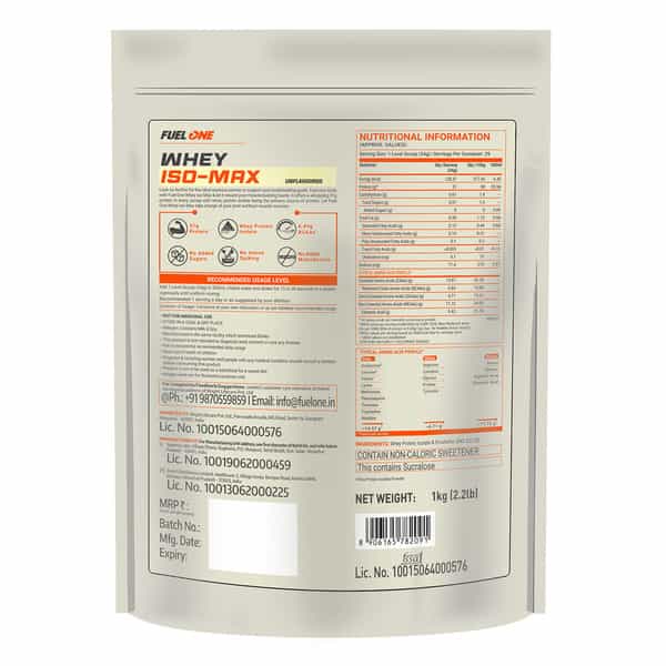 Fuel One Whey Iso-Max | Protein Isolate 31G Protein | Unflavoured 1Kg & Creatine Monohydrate 100G