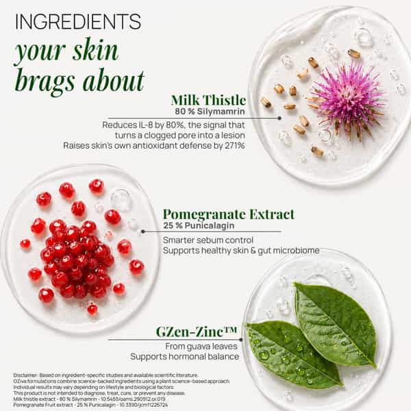 Oziva Acne Care + Milk Thistle | Acne Supplements | Soothes Skin Inflammation (30 X 7 G)
