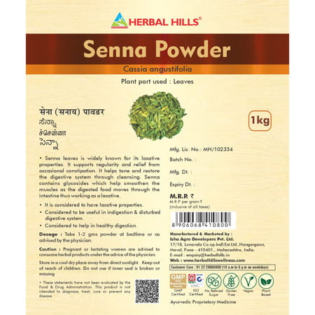 Herbal Hills Senna Powder - 1 Kg Powder - Pack Of 4