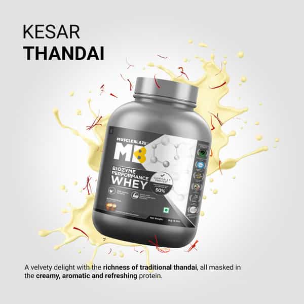Muscleblaze Biozyme Performance Whey Protein | Kesar Thandai | 2Kg | 25G Protein Per Scoop