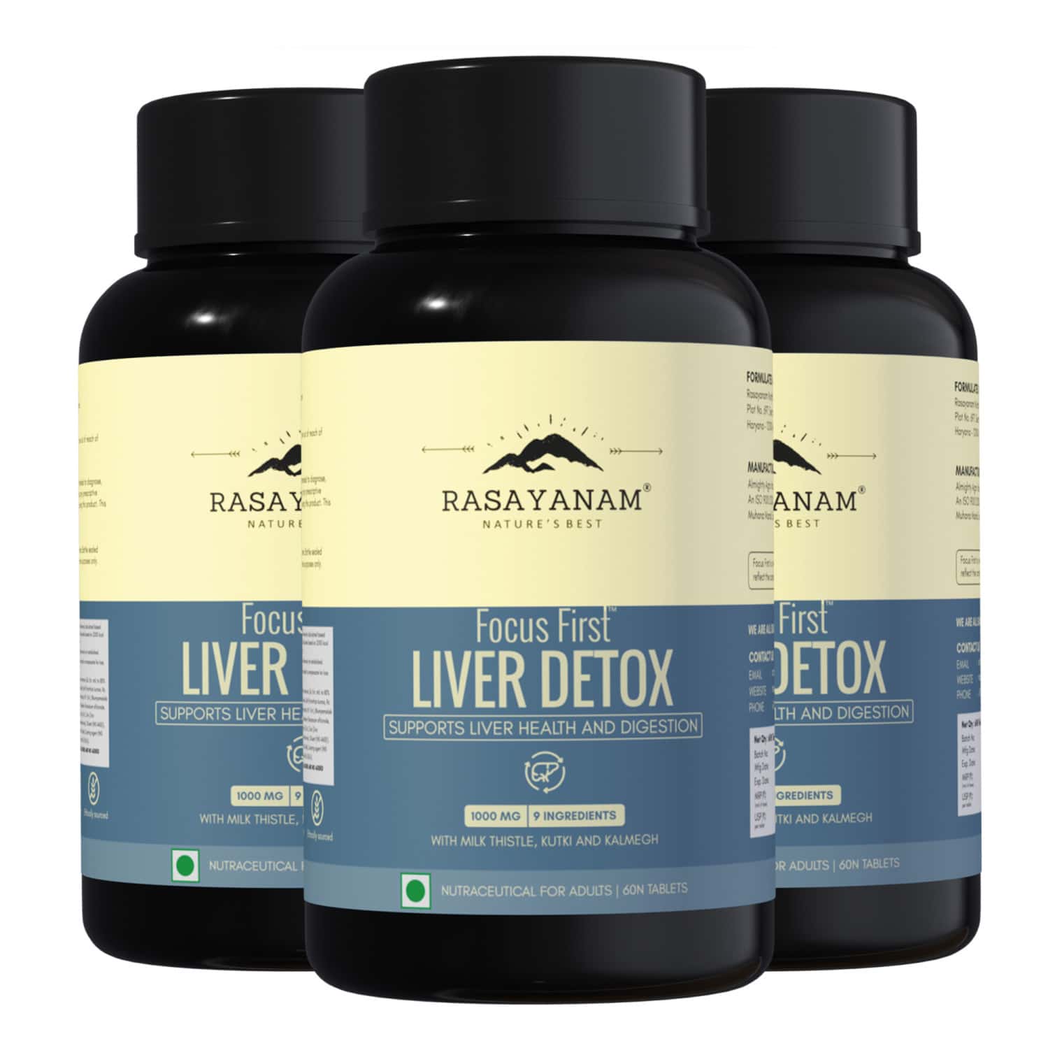 Rasayanam Liver Detox | Nac | Milk Thistle & Herbs | Detox | Digestion & Energy | 3 X 60 Tablets