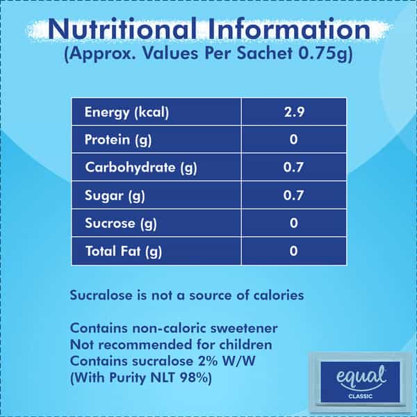 Equal Classic Zero Calorie Sweetener Sugar Free Calorie Control 100 Sachets Pack Of 6