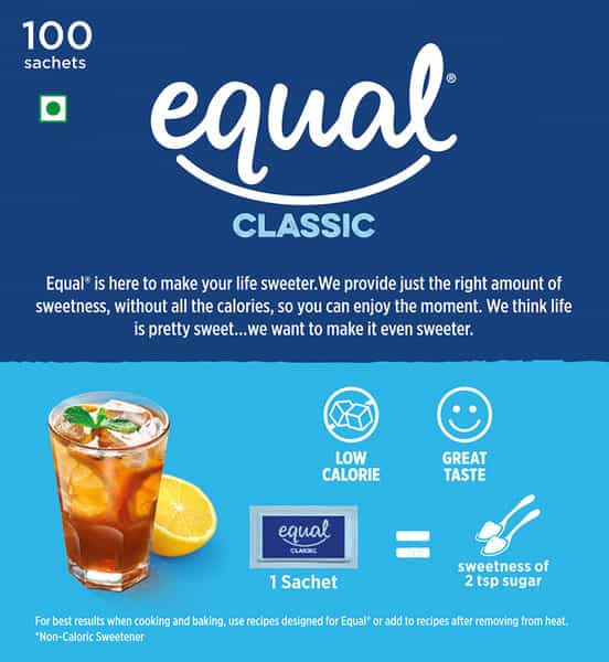 Equal Classic Zero Calorie Sweetener Sugar Free Calorie Control 100 Sachets Pack Of 6