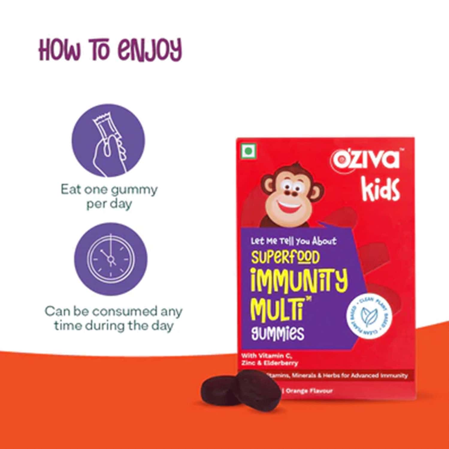 Oziva Kids Superfood Immunity Multi Gummies (30 Gummies)