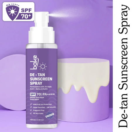 Bake De-Tan Sunscreen Spray Spf 70 Pa++++ With 2% Kojic Acid & Alpha Arbutin - 100Ml