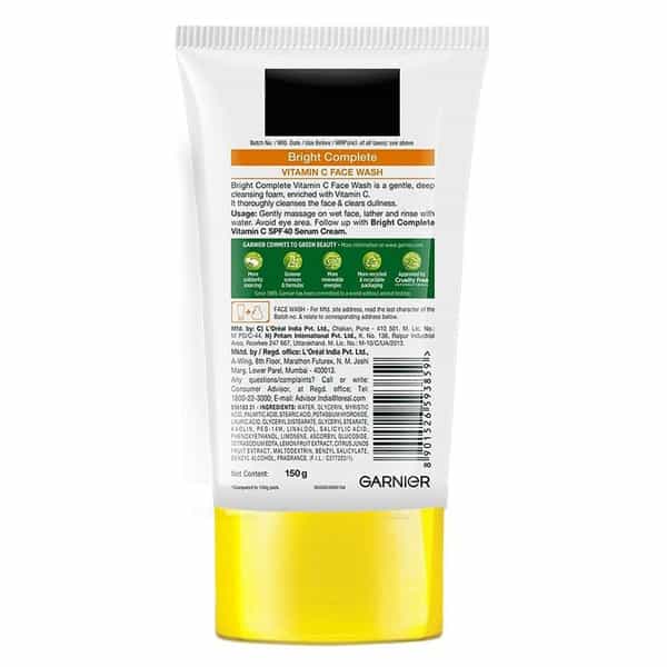Garnier Skin Naturals Bright Complete Vitamin C Facewash | For All Skin Types | 150G (Pack Of 2)