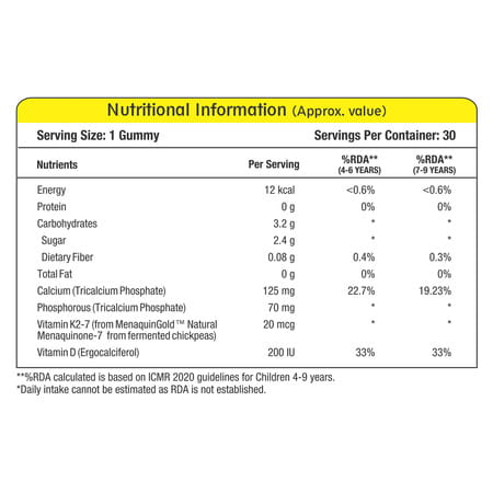Mom & World Kidsy Calcium + Vitamin D Gummies For Kids Chewable Gummies- 30 (Mango Flavoured)