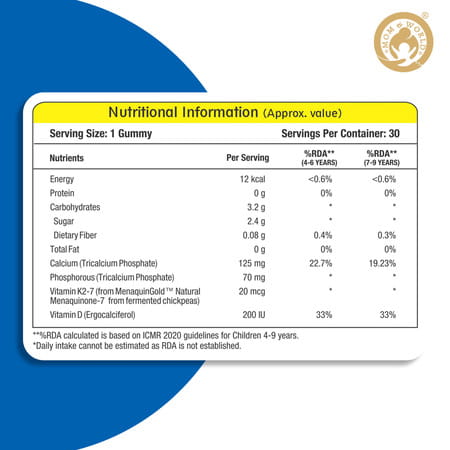 Mom & World Kidsy Calcium + Vitamin D Gummies For Kids Chewable Gummies- 30 (Mango Flavoured)