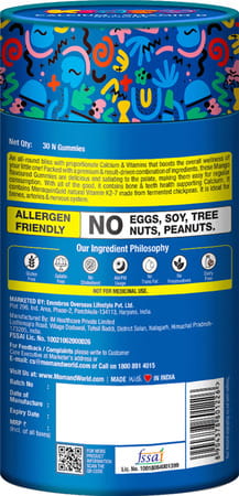 Mom & World Kidsy Calcium + Vitamin D Gummies For Kids Chewable Gummies- 30 (Mango Flavoured)