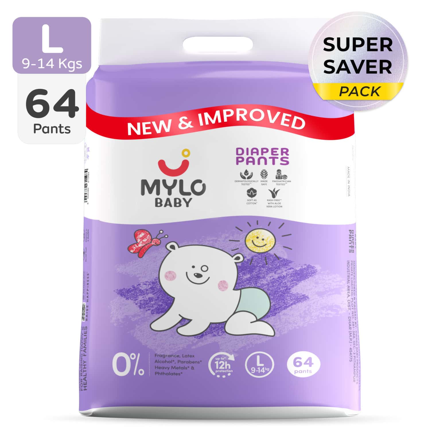 Mylo Baby Diaper Pants Large (l) Size 9-14 Kgs (64 Count) - Pack Of 1