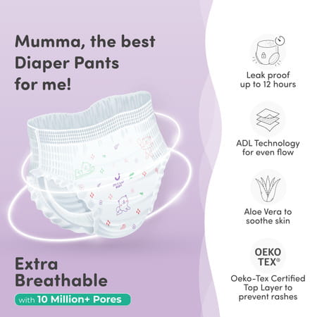 Mylo Baby Diaper Pants Large (L) Size 9-14 Kgs (64 Count) - Pack Of 2
